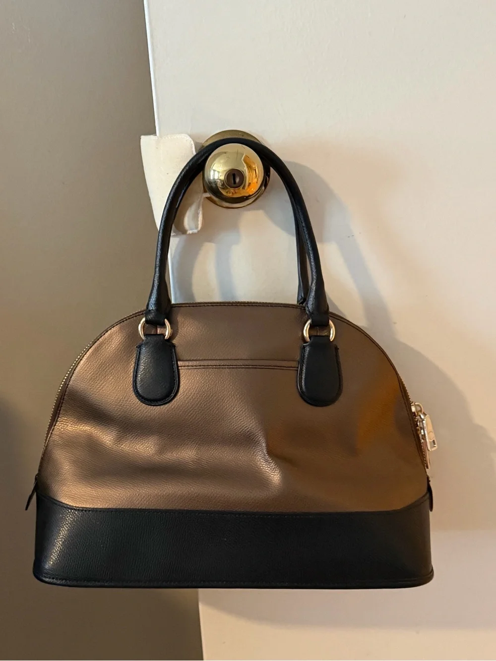 Coach Two-Tone Dome Satchel in Bronze and Black Leather